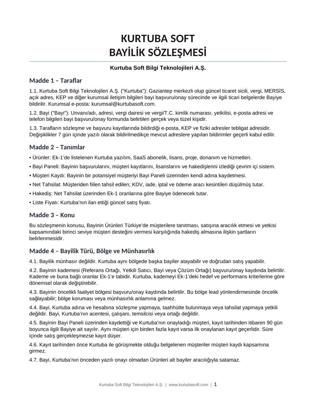 Bayilik sözleşmesi - 1